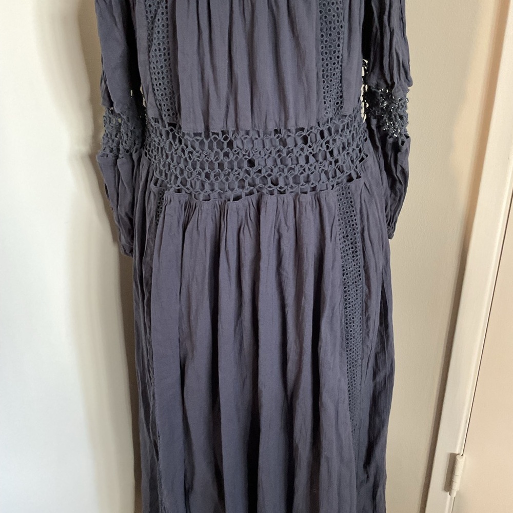ASOS EDITION Charcoal Gray Crochet Trim Drop Waist Maxi Dress 4 Cotton Boho - Picture 10 of 10